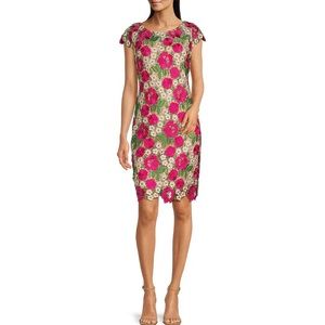 NWT Xscape Floral Embroidered Boat Neck Short Sleeve Sheath Dress, Size 2
